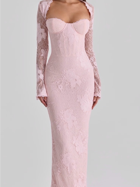 House of CB Dresses & Skirts - House of CB Pale Pink Lace Long-Sleeve Corset Gown